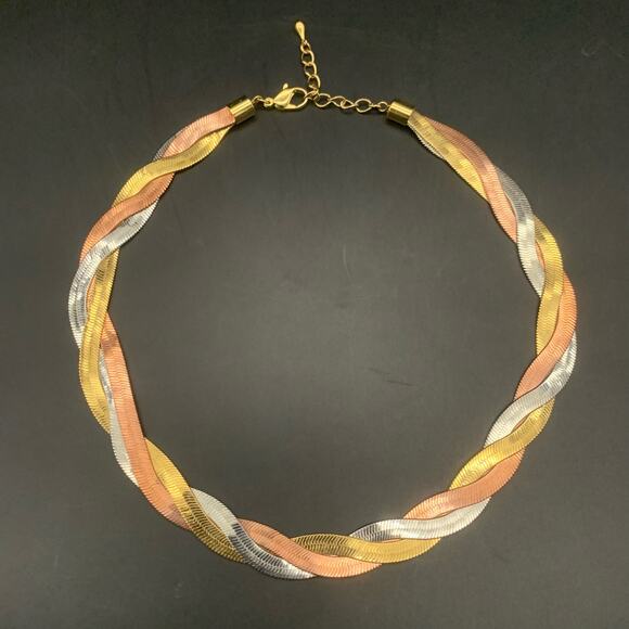 Vintage Braided Tri-Tone Statement Multi Strand Necklace - Picture 10 of 12